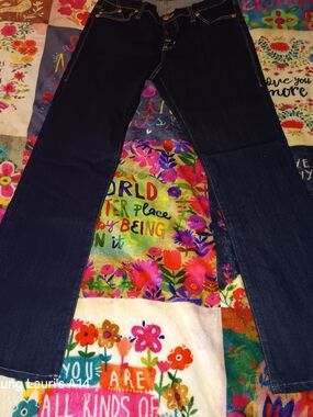 Rock & Republic Indigo Boot Flair Jeans With Gold Stitching 10M